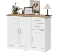 HOMCOM Credenza Cucina, Mobile Cucina con 2 Cassetti e 2 Armadietti, Credenza Buffet con Ripiani Regolabili, 3 Ante, Stile Moderno, per Soggiorno, Sala da Pranzo, 100x40x78 cm, Bianco e Color Legno
