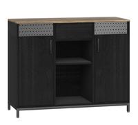 HOMCOM Credenza con 2 Ante, 2 Vani, Cassetto e Ripiani Regolabili 100x40x80 cm Nero e Marrone Rustico Aosom Italy