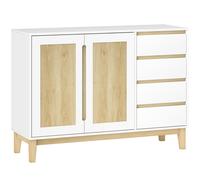 HOMCOM Credenza con 2 porte e 4 cassetti, con scaffale regolabile, 120 x 40 x 86 cm, Bianco e rovere Aosom Italy
