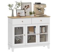 HOMCOM Credenza con 3 ante in vetro scanalato, credenza per soggiorno moderno con ripiani regolabili e 2 cassetti, per ingresso, sala da pranzo, 100 x 35 x 80,3 cm, bianco