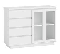 HOMCOM Credenza con 4 cassetti, 2 ante in vetro, design moderno, in MDF, Bianco Aosom Italy