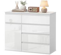 HOMCOM Cassettiera Camera da Letto 5 Cassetti, Como Camera da Letto Moderno con Ripiano Regolabile, Ante Soft-Close, Cassettiera Salvaspazio per Soggiorno Cameretta, 100x40x80 cm, Bianco Lucido