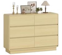 HOMCOM Credenza con 6 cassetti, cassettiera con bordi arrotondati, comò, cassettiera per soggiorno, cucina, ingresso, ufficio, naturale, 120x38x86 cm