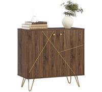HOMCOM Credenza con linee dorate, armadietto moderno di lusso per soggiorno con ripiano regolabile, gambe in acciaio, marrone