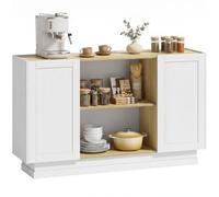 HOMCOM Credenza Cucina 133x35x79.7 cm, Effetto Legno Naturale e Bianco
