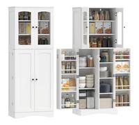 HOMCOM Credenza Cucina 162cm, Mobile Dispensa con Ante in Acrilico Soft-Close, 10 Ripiani, 8 Scomparti Portaspezie sulla Porta, Ripiani Regolabili, Mobile Cucina per Sala da Pranzo Soggiorno, Bianco