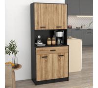 HOMCOM Credenza Cucina, 180 cm Mobile Dispensa con Foro Passacavi e Piano Portamicroonde, Mobile Cucina con Ante Soft Close, Cassetto, Ripiani Regolabili, per Soggiorno, Nero e Color Legno Hai bisogno