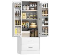 HOMCOM Credenza Cucina Alta 159 cm, Mobile Cucina con 8 Portaspezie sulla Porta, 2 Ante e 2 Cassetti, Mobile Dispensa Moderno con Ripiani Regolabili, per Sala da Pranzo, Soggiorno, Bianco