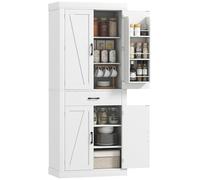 HOMCOM Credenza Cucina Alta 183.5 cm, Mobile Cucina con 6 Portaspezie sulla Porta, 4 Ante a Fienile e Cassetto, Mobile Dispensa Rustico con Ripiani Regolabili, per Sala da Pranzo, Soggiorno, Bianco