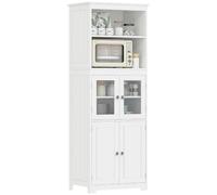 HOMCOM Credenza Cucina Alta con 2 Ripiani Aperti 60x30x162 cm Bianco | 2 Armadietti con Ante, Mobile Cucina, MDF e Vetro Temperato
