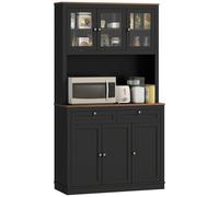 HOMCOM Credenza Cucina Alta con 4 Armadietti e 2 Cassetti in Legno e Vetro Nero