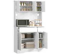HOMCOM Credenza Cucina Alta con 6 Ante e 2 Cassetti 100x38x180 cm Bianco | Mobile Cucina con Passacavi, Mobile Dispensa con Ripiani Regolabili, Piano Microonde, Sala Pranzo, Soggiorno, Moderna