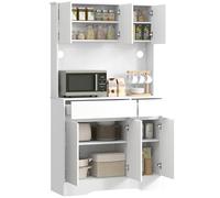 HOMCOM Credenza Cucina Alta con 6 Ante e 2 Cassetti, Mobile Cucina con Passacavi, Mobile Dispensa con Ripiani Regolabili e Piano per Microonde, per Sala da Pranzo e Soggiorno, 100x38x180 cm, Bianco