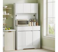 HOMCOM Credenza Cucina Alta, Mobile Cucina con Fori Passacavi, 6 Ante, 2 Cassetti, Mobile Dispensa con Ripiani Regolabili, Piano Porta Microonde, per Sala da Pranzo, Soggiorno, 100x38x180 cm, Bianco S