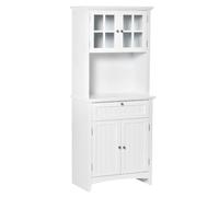 HOMCOM Credenza Cucina Alta Mobile Dispensa in MDF 68.6x40x164 cm Bianco | 2 Armadietti, Ripiani Regolabili, Ante in Vetro, Cassetto, Piano d'Appoggio, per Cucina e Sala da Pranzo