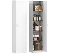 HOMCOM Credenza Cucina Alta Slim 180 cm 5 Ripiani Anta Soft Close Bianco | Mobile Dispensa, Antiribaltamento, Ripiani Regolabili, Mobile Cucina Salvaspazio Moderno, per Sala da Pranzo Soggiorno