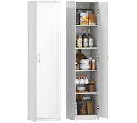 HOMCOM Credenza Cucina Alta Slim 180 cm, Mobile Dispensa a 5 Ripiani con Anta Soft Close, Antiribaltamento, Ripiani Regolabili, Mobile Cucina Salvaspazio Moderno, per Sala da Pranzo Soggiorno, Bianco