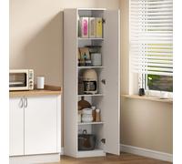 HOMCOM Credenza Cucina Alta Slim 180 cm, Mobile Dispensa a 5 Ripiani con Anta Soft Close, Antiribaltamento, Ripiani Regolabili, Mobile Cucina Salvaspazio Moderno, per Sala da Pranzo Soggiorno, Bianco 