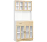 HOMCOM Credenza Cucina Armadio da 180cm con Ante in Vetro, Credenza Alta con Struttura in Legno, Cassetti e Armadietti, Bianco Aosom