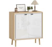 HOMCOM Credenza Cucina con 2 Ante, 72x35x77 cm Bianco Lucido e Rovere