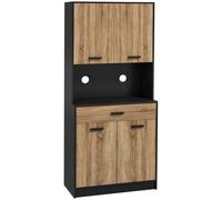 HOMCOM Credenza Cucina con 2 Armadietti e Cassetto Nero e color Legno