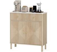 HOMCOM Credenza Cucina con 2 Cassetti, Armadietto e Piano Effetto Marmo Rovere