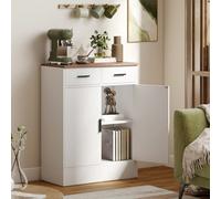 HOMCOM Credenza Cucina con 2 Cassetti e Armadietto 2 Ante, Mobile Cucina Moderno con Ripiano Regolabile, Credenza Buffet per Soggiorno, Sala da Pranzo e Salotto, 68.6x35x90.3 cm, Bianco e Marrone Il m