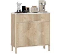 HOMCOM Credenza Cucina con 2 Cassetti, Armadietto e Piano Effetto Marmo Rovere