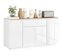 HOMCOM Credenza Cucina con 3 Armadietti a 4 Ante, Mobile Cucina Moderna con Cassetto, Ripiano Regolabile e Ante Soft-Close, Madia in Legno MDF per Soggiorno, Sala da Pranzo, 140x40x75 cm, Bianco