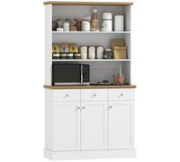 HOMCOM Credenza Cucina con 3 Ripiani Aperti, 3 Cassetti e 2 Armadietti, Mobile Dispensa Stretto in Legno, per Soggiorno, Sala da Pranzo, 101x39x180.5 cm, Bianco