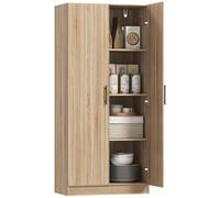 HOMCOM Credenza Cucina con Ante a Chiusura Ammortizzata, Dispensa Cucina con 2 Ripiani Regolabili, Mobile Dispensa per Soggiorno, Sala da Pranzo, Salotto, 75x40x165 cm, Color Legno