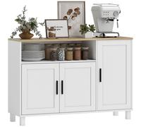 HOMCOM Credenza Cucina con Ante Ammortizzate, 2 Armadietti e Vano Aperto Bianco