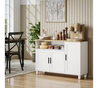 HOMCOM Credenza Cucina con Ante Ammortizzate, Mobile Cucina Moderno con Ripiano Regolabile, Gambe in Pino e Vano Aperto, Credenza Buffet per Soggiorno, Sala da Pranzo e Salotto, 110x33x75 cm, Bianco L