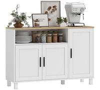 HOMCOM Credenza Cucina con Ante Ammortizzate, Mobile Cucina Moderno con Ripiano Regolabile, Gambe in Pino e Vano Aperto, Credenza Buffet per Soggiorno, Sala da Pranzo e Salotto, 110x33x75 cm, Bianco