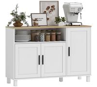 HOMCOM Credenza Cucina con Ante Ammortizzate, Vano Aperto e 2 Armadietti Bianco