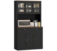 HOMCOM Credenza Cucina con Armadietti, 2 Cassetti e Piano Portamicroonde, Mobile Dispensa Stretto con Ante in Vetro e Ripiani Regolabili, Mobile Cucina per Soggiorno Sala da Pranzo, 100x40x180cm, Nero