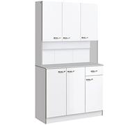 HOMCOM Credenza Cucina con Armadietti, Cassetto e Piano Portamicroonde, Mobile Dispensa Stretto con Ante e Ripiani Regolabili, Mobile Cucina per Soggiorno, Sala da Pranzo, 101x39x180 cm, Bianco
