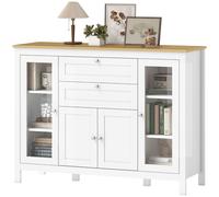 HOMCOM Credenza Cucina con Cassetti, Armadietti e Ante in Vetro Bianco e Rovere