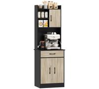 HOMCOM Credenza Cucina con Foro Passacavi, 180 cm Nero e Color Legno | Mobile Dispensa, Piano Portamicroonde, Mobile Cucina con Cassetto, 3 Ripiani Aperti, Armadietti, Sala da Pranzo, Soggiorno