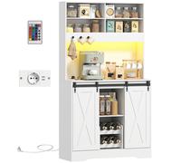 HOMCOM Credenza Cucina con Prese Elettriche, Luce LED e Portabottiglie