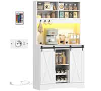 HOMCOM Credenza Cucina con Prese Elettriche, Luce LED e Portabottiglie Bianco