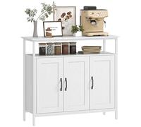 HOMCOM Credenza Cucina con Ripiano Aperto e 2 Armadietti, Mobile Cucina con Ripiani Regolabili in Legno, Credenza Soggiorno Buffet per Ingresso, Salotto e Sala da Pranzo, 100x35x88 cm, Bianco