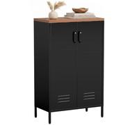 HOMCOM Credenza Cucina in Acciaio, Mobile Cucina con 2 Ante, Ripiani Regolabili, Industriale, Mobile Contenitore Multiuso per Soggiorno Sala da Pranzo Ufficio, 65x35x106 cm, Nero Marrone Effetto Legno