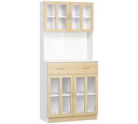 HOMCOM Credenza Cucina in Legno con 2 Cassetti e Armadietti con Ante in Vetro