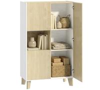 HOMCOM Credenza Cucina, Mobile Cucina 6 Scomparti Bianco e Color Legno
