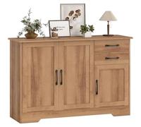 HOMCOM Credenza Cucina, Mobile Cucina con 2 Cassetti, 2 Armadietti, Credenza Buffet con Ante Chiusura Soft-close, Ripiani Regolabili, per Salotto Sala da Pranzo Soggiorno, 120x38x79 cm, Rovere