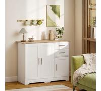 HOMCOM Credenza Cucina, Mobile Cucina con 2 Cassetti e 2 Armadietti, Credenza Buffet con Ripiani Regolabili, 3 Ante, Stile Moderno, per Soggiorno, Sala da Pranzo, 100x40x78 cm, Bianco e Color Legno C'