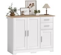 HOMCOM Credenza Cucina, Mobile Cucina con 2 Cassetti e 2 Armadietti, Credenza Buffet con Ripiani Regolabili, 3 Ante, Stile Moderno, per Soggiorno, Sala da Pranzo, 100x40x78 cm, Bianco e Color Legno