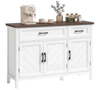 HOMCOM Credenza Cucina, Mobile Cucina con 3 Ante a Fienili, Ripiani Regolabili e 2 Cassetti, Piano Effetto Legno, Stile Rustico, Mobile Buffet per Soggiorno, Sala da Pranzo, 110x35x80.5 cm, Bianco