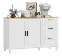 HOMCOM Credenza Cucina, Mobile Cucina con 3 Cassetti, Armadietto con Ante Ammortizzate, Credenza Buffet con Ripiani Regolabili e 5 Gambe in Pino, per Soggiorno Sala da Pranzo, 120x38x76 cm, Bianco
